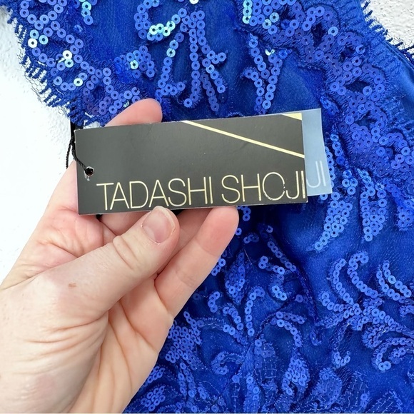 Tadashi Shoji Bright Cobalt‎ Blue Embroidered Lace V Neck Sequin Cap Sleeve - Picture 3 of 6